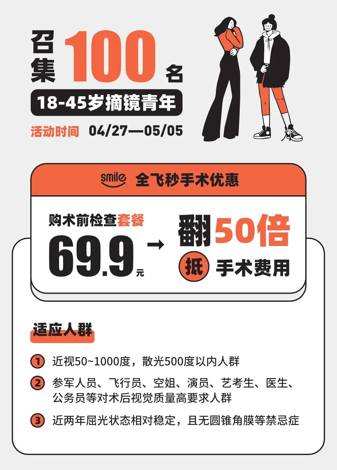 【五一正常接诊不放假】摘镜享69.9抵3500元手术优惠，限时100名！